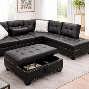Corner Lounge Sofa with Storage & Cup Holder