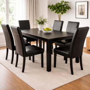 Modern Dining Set with Padded Chairs (Black Finish)