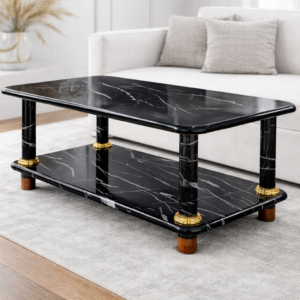 Modern Wooden Coffee Table – Black Marble Design