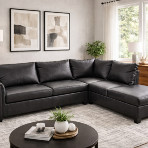 Modern Black Leather L-Shape Sectional Sofa with Chaise