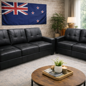 Black Leather Sofa Set